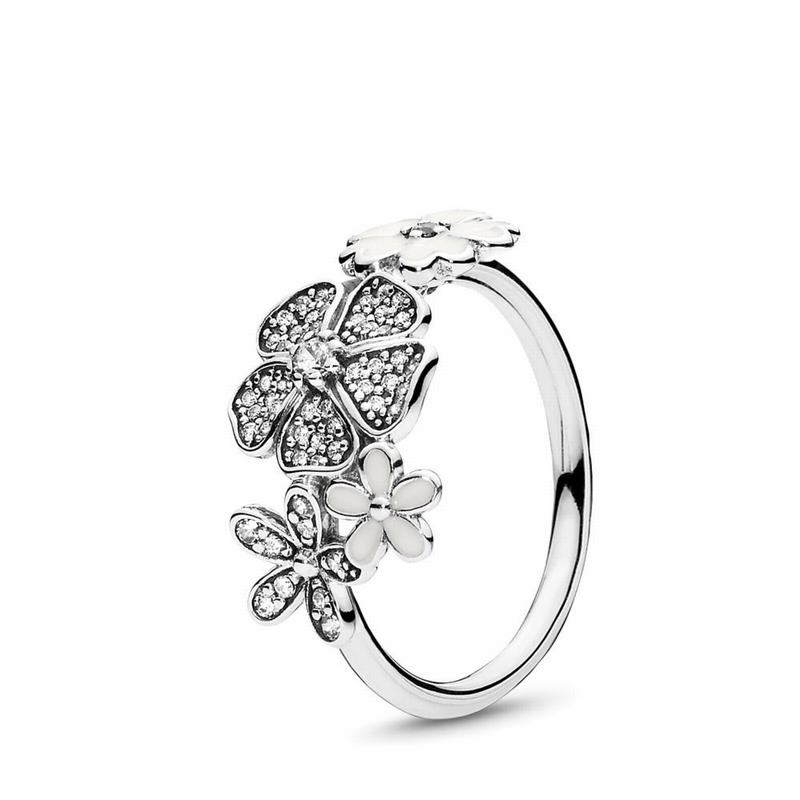 Pandora Shimmering Bouquet Statement Ring Ireland - Sterling Silver/Enamel/White/Cubic Zirconia - 91